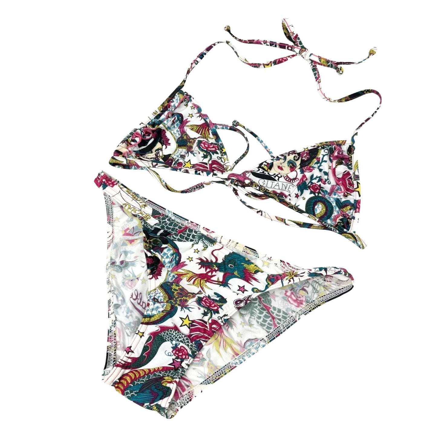 Christian Dior Vintage Logo Tattoo Print Bikini Swimwear #38 Multicolor 901861
