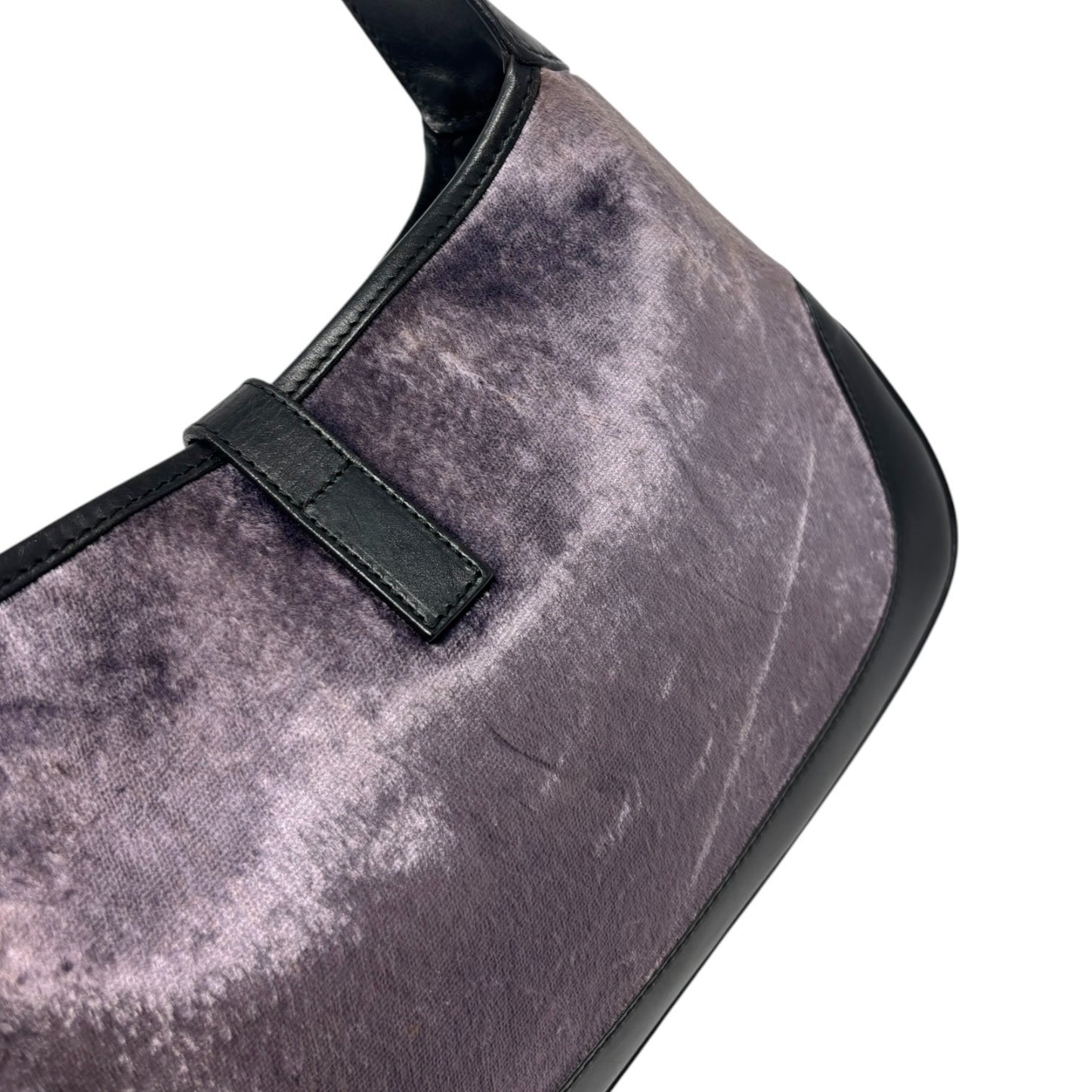 GUCCI Vintage Logo Jackie Velour Shoulder Bag Handbag Purple Black 902061