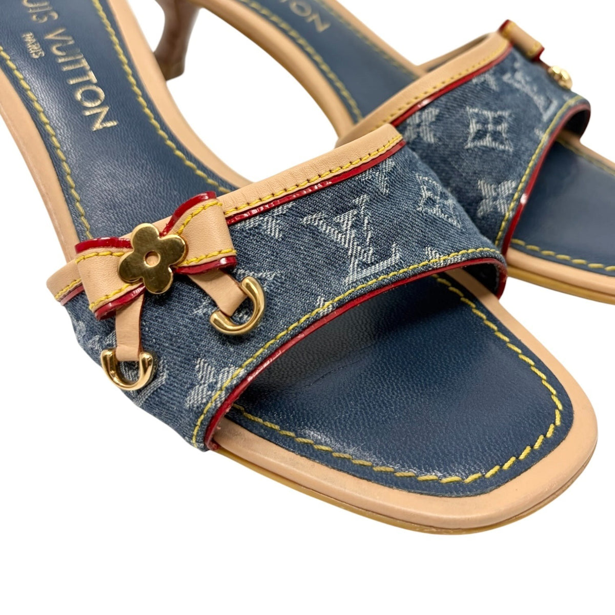 LOUIS VUITTON Vintage Monogram Denim Sandals Heels #36-36.5 Blue Beige 902374