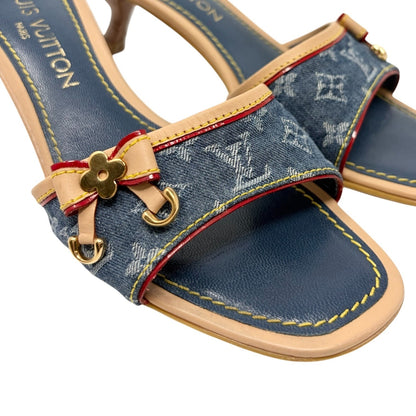 LOUIS VUITTON Vintage Monogram Denim Sandals Heels #36-36.5 Blue Beige 902374