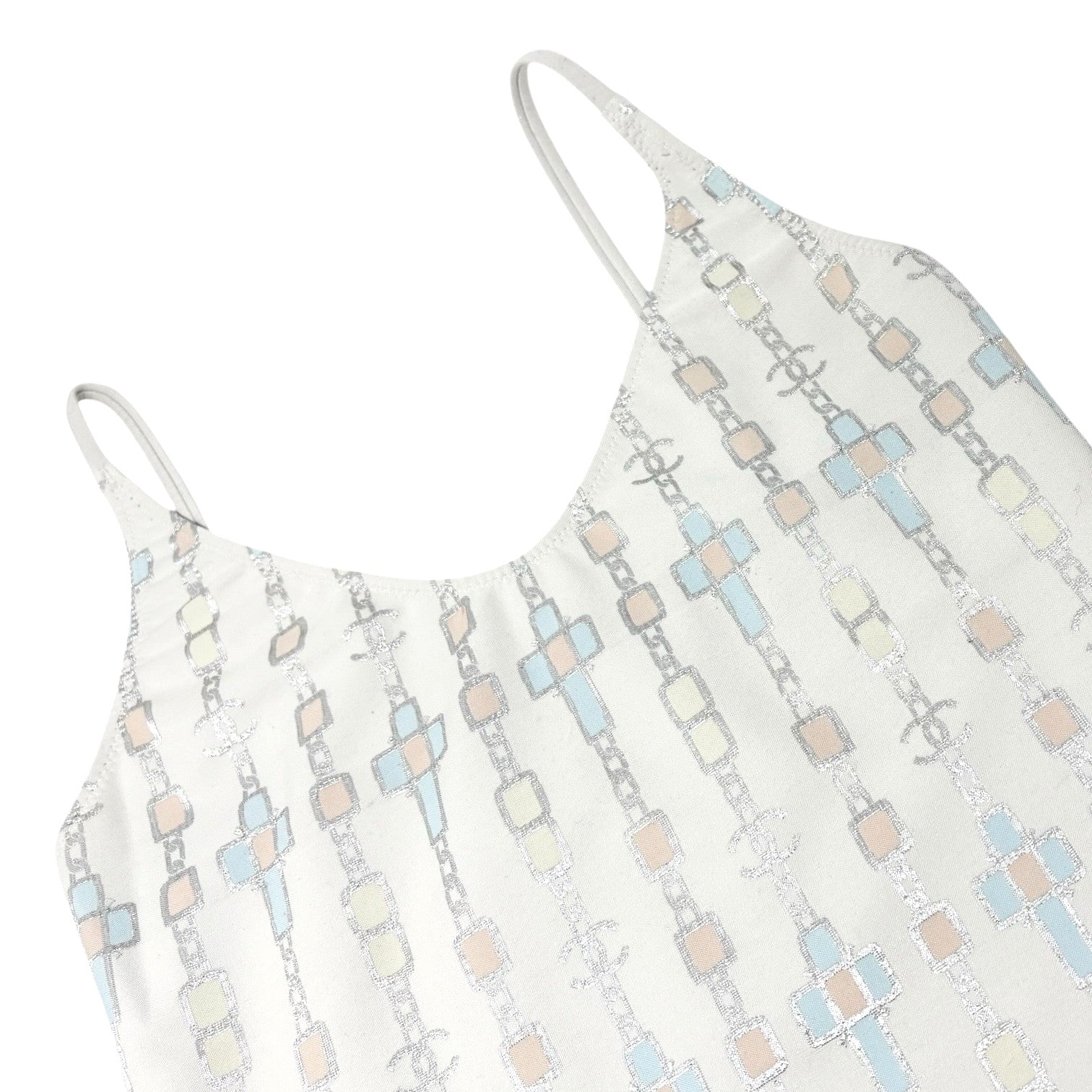 CHANEL Vintage 07C CC Mark Logo Glitter Camisole Top #36 Gray Silver Polyester