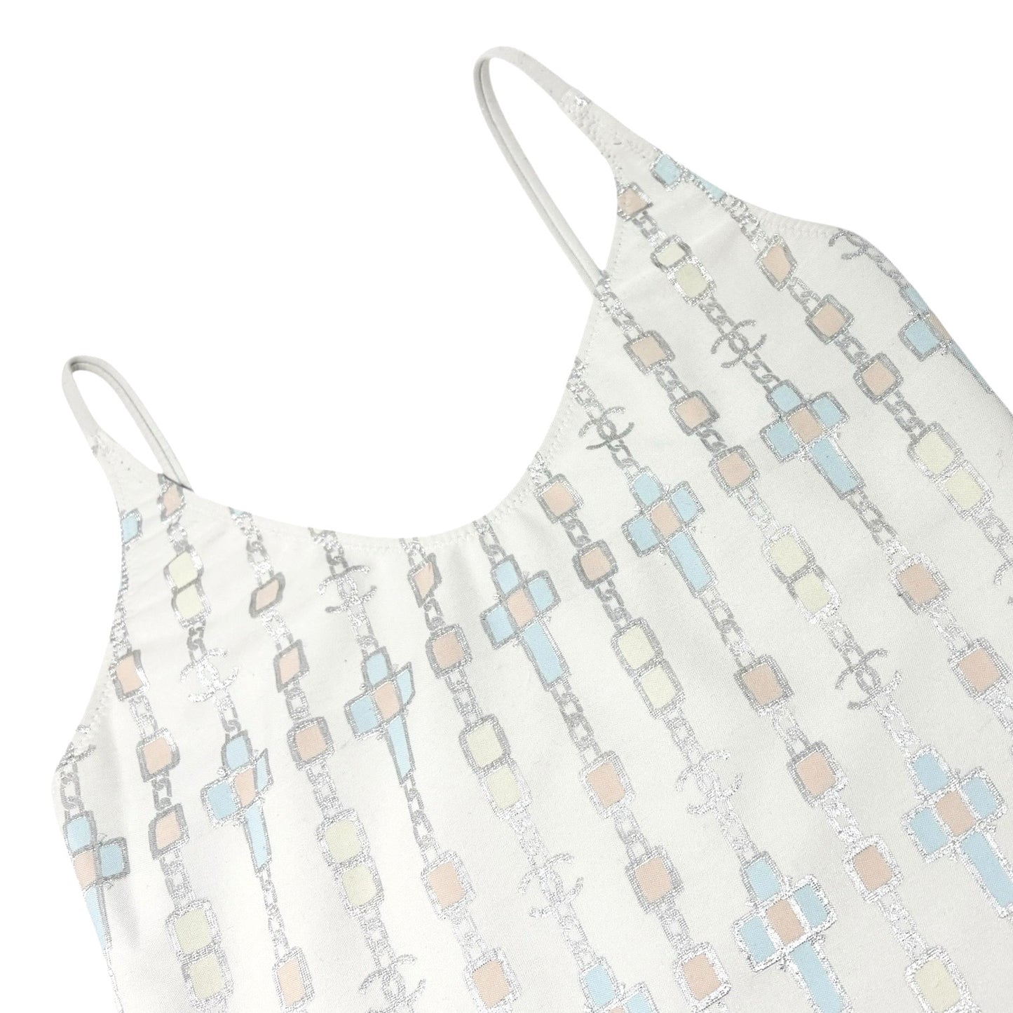CHANEL Vintage 07C CC Mark Logo Glitter Camisole Top #36 Gray Silver Polyester
