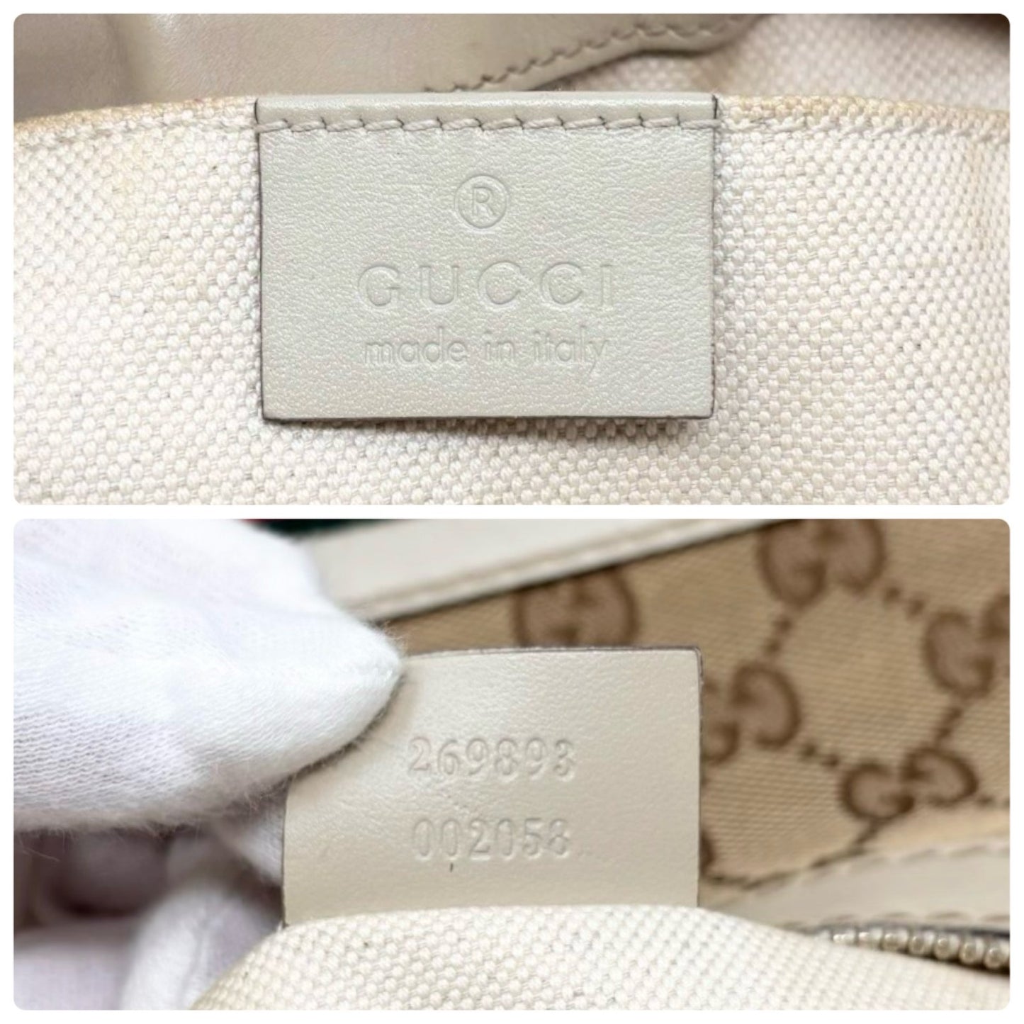 GUCCI Vintage GG Monogram Web Stripe Canvas Shoulder Bag Beige Ribbon 902290