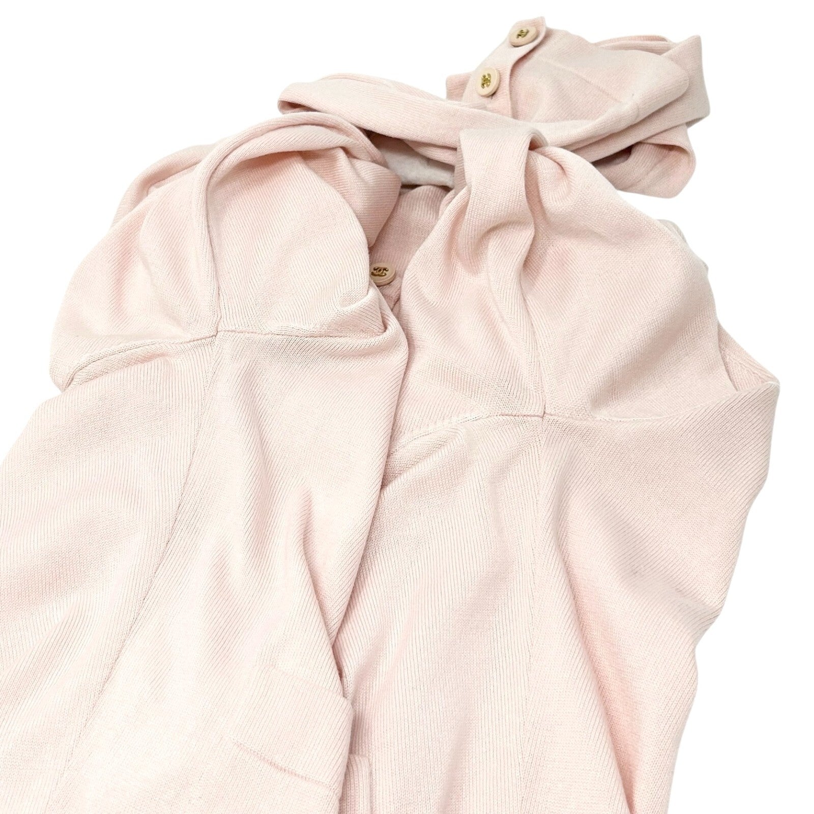 CHANEL Vintage CC Mark Logo Cardigan Pink Cotton Button Long Sleeve Top Pockets