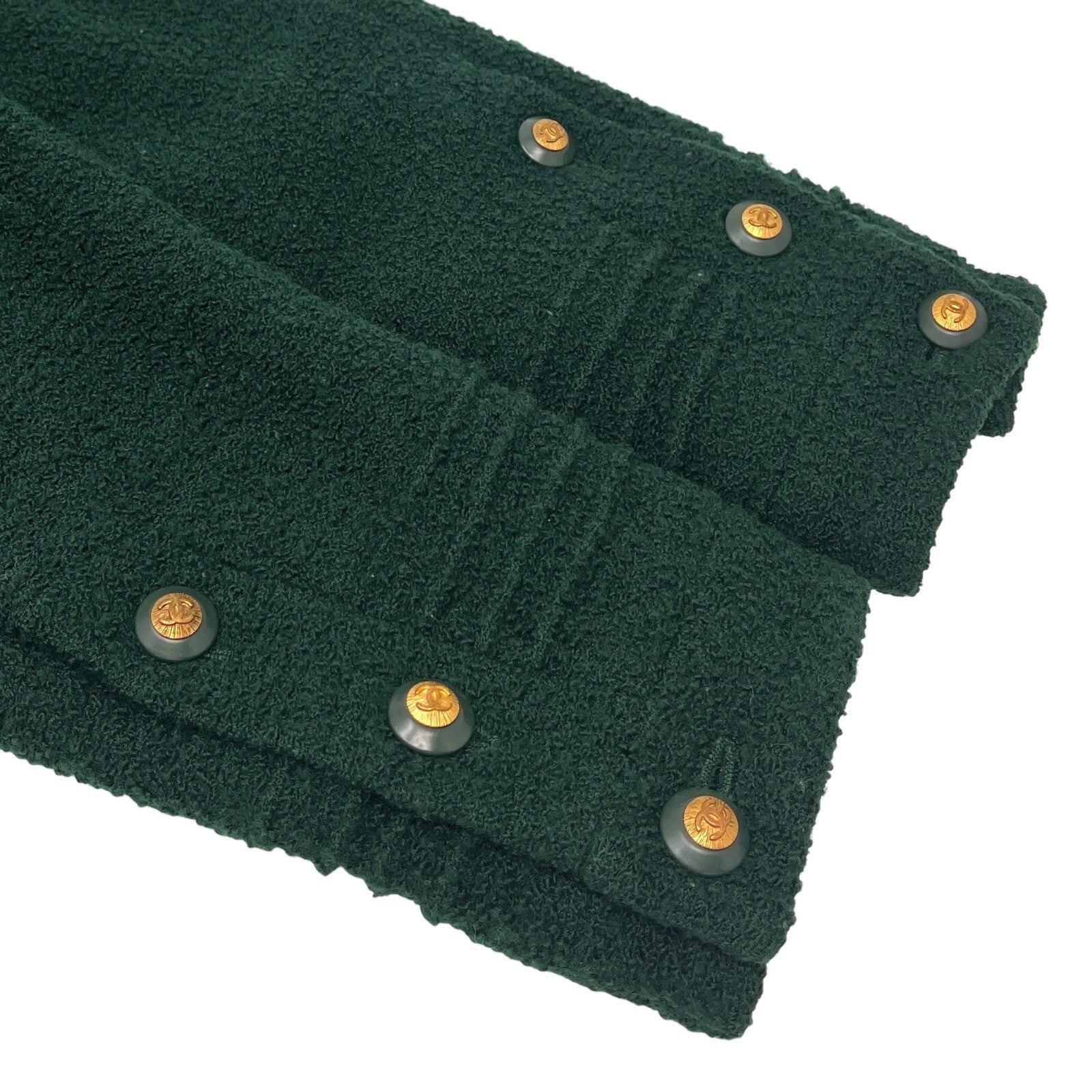 CHANEL Vintage CC Mark Logo Tweed Jacket Button Pocket Green Gold Wool