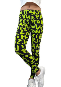 LOUIS VUITTON Vintage Graffiti Leggings #34 Pants Green Black Nylon Rank AB