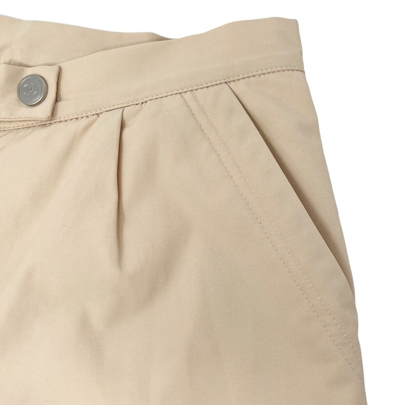 CHANEL Vintage 01A Coco Mark Logo Pants #38 Light Beige Silver Zip RankAB