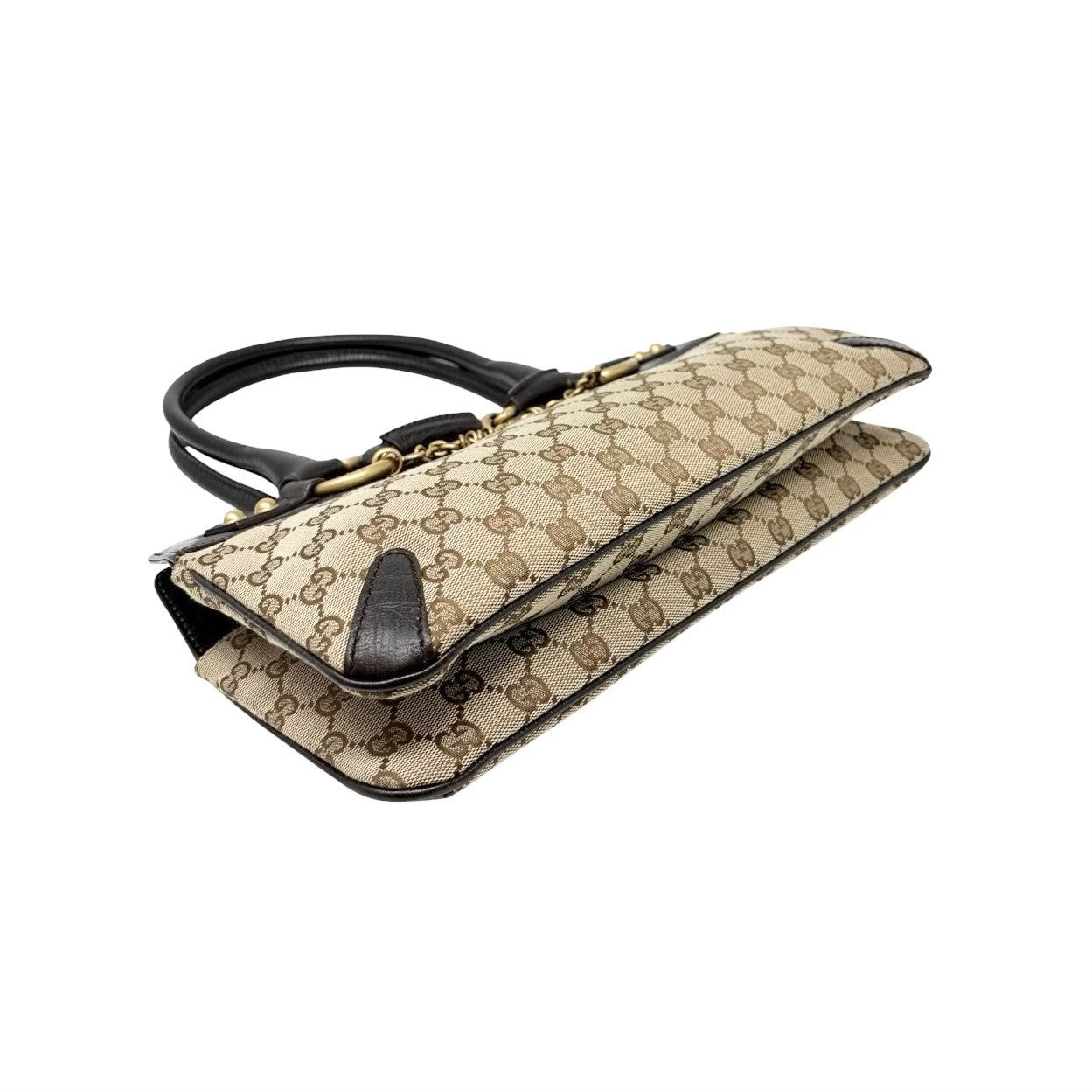 GUCCI Vintage GG Monogram Horsebit Chain Tote Bag Beige Brown Canvas 902254
