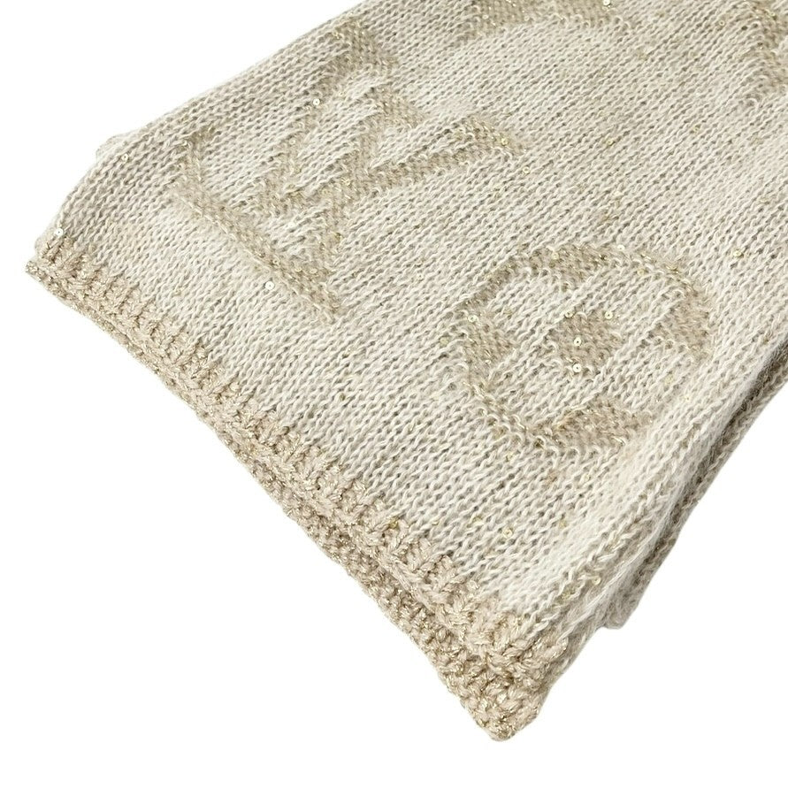 LOUIS VUITTON Vintage LV Monogram Logo Knit Sequins Scarf Shawl Beige Mohair