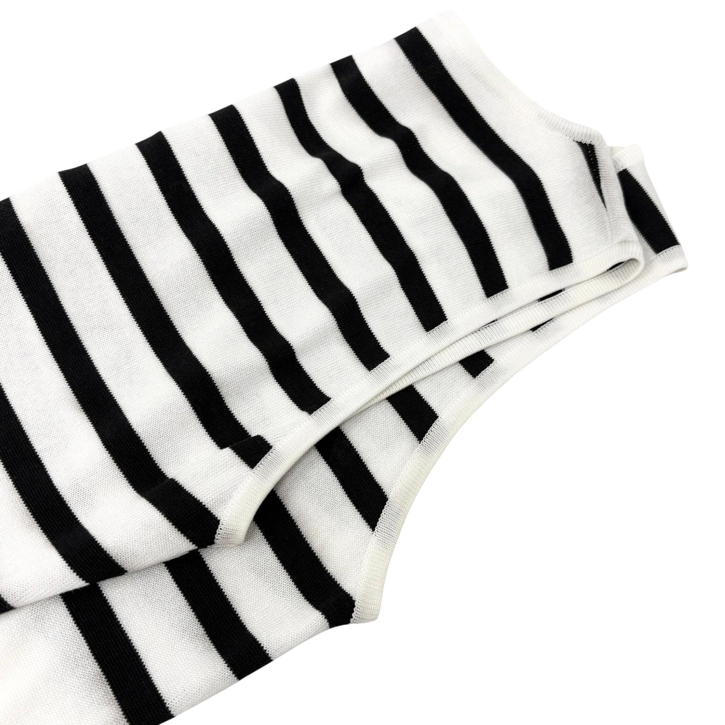 CHANEL Vintage CC Logo Striped Knit Tank Top #38 Black White Cotton 902421