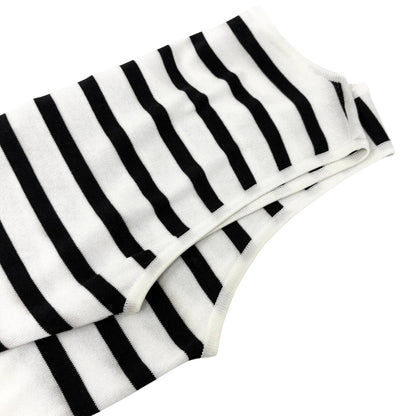 CHANEL Vintage CC Logo Striped Knit Tank Top #38 Black White Cotton 902421