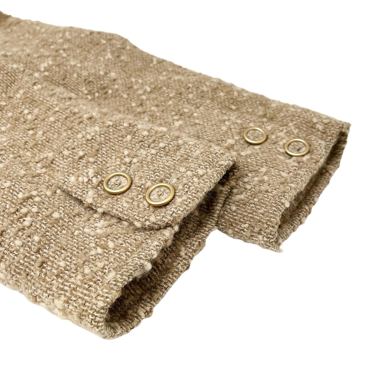 CHANEL Vintage 01A CC Logo Tweed Alpaca Blazer Coat Jacket #38 Light Brown