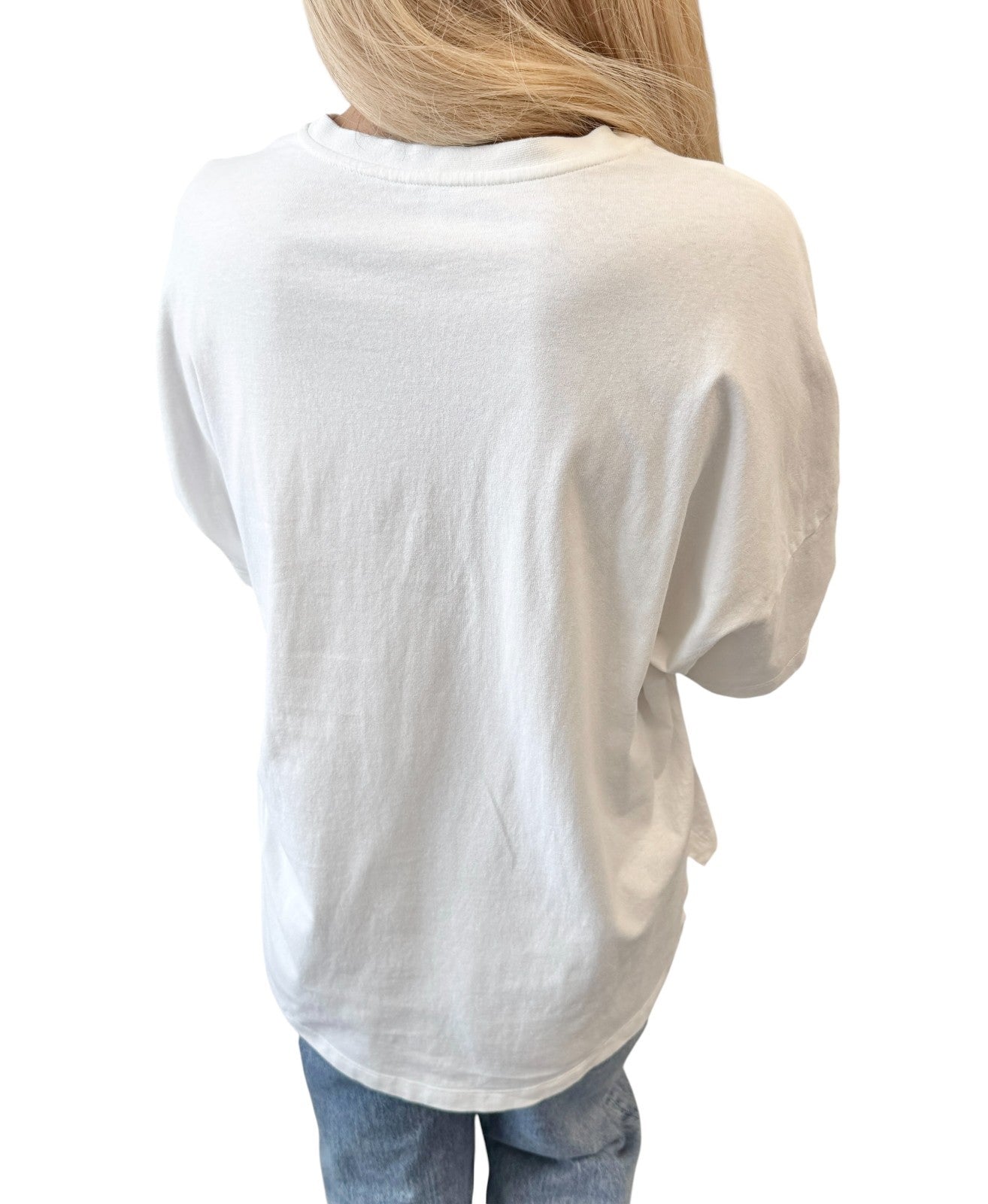 LOEWE Vintage Anagram Logo White T-shirt Top #XS Cotton Short Sleeve Asymmetry