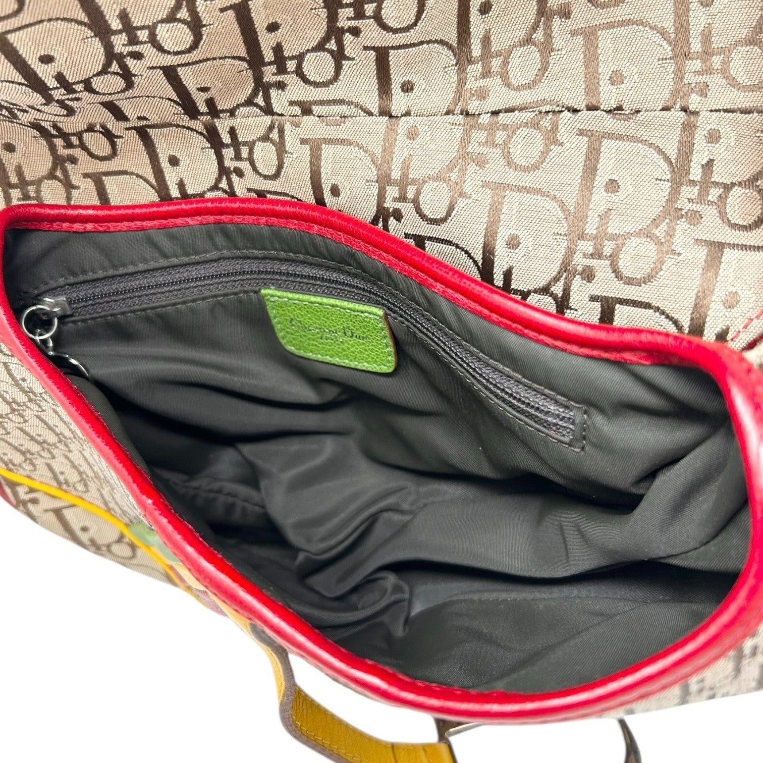 Christian Dior Vintage 2004 Trotter Monogram Logo Saddle Bag Rasta Brown PVC