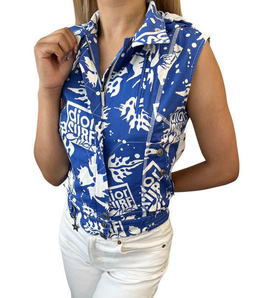 Christian Dior Vintage 2004 Surf Logo Zip Hoodie Vest #38 Blue White 901961