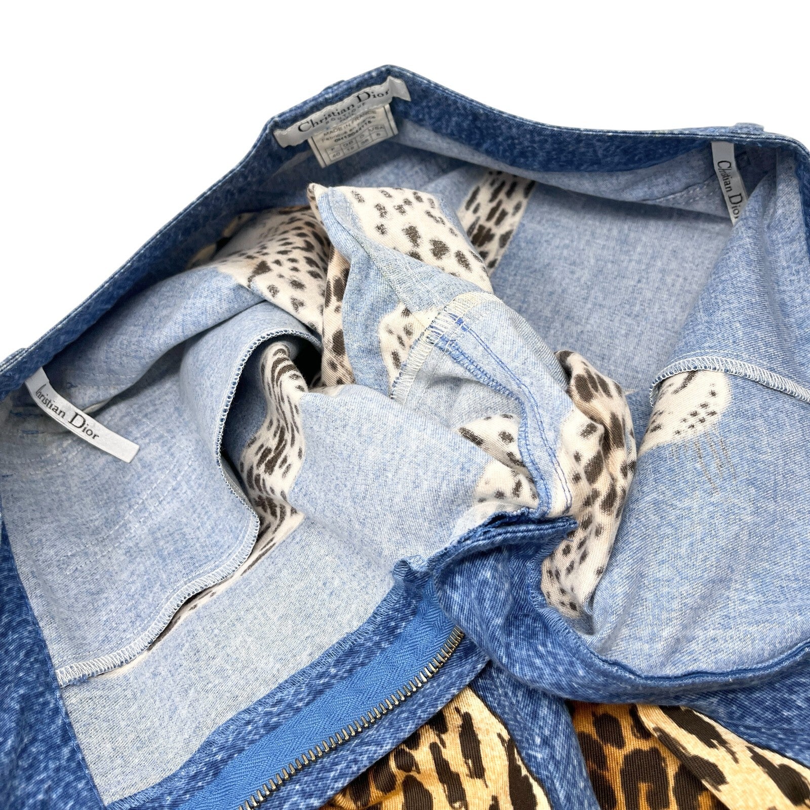 Christian Dior Vintage 2000 AW Runway Cheetah Denim Pants #40 Blue Gold Cotton