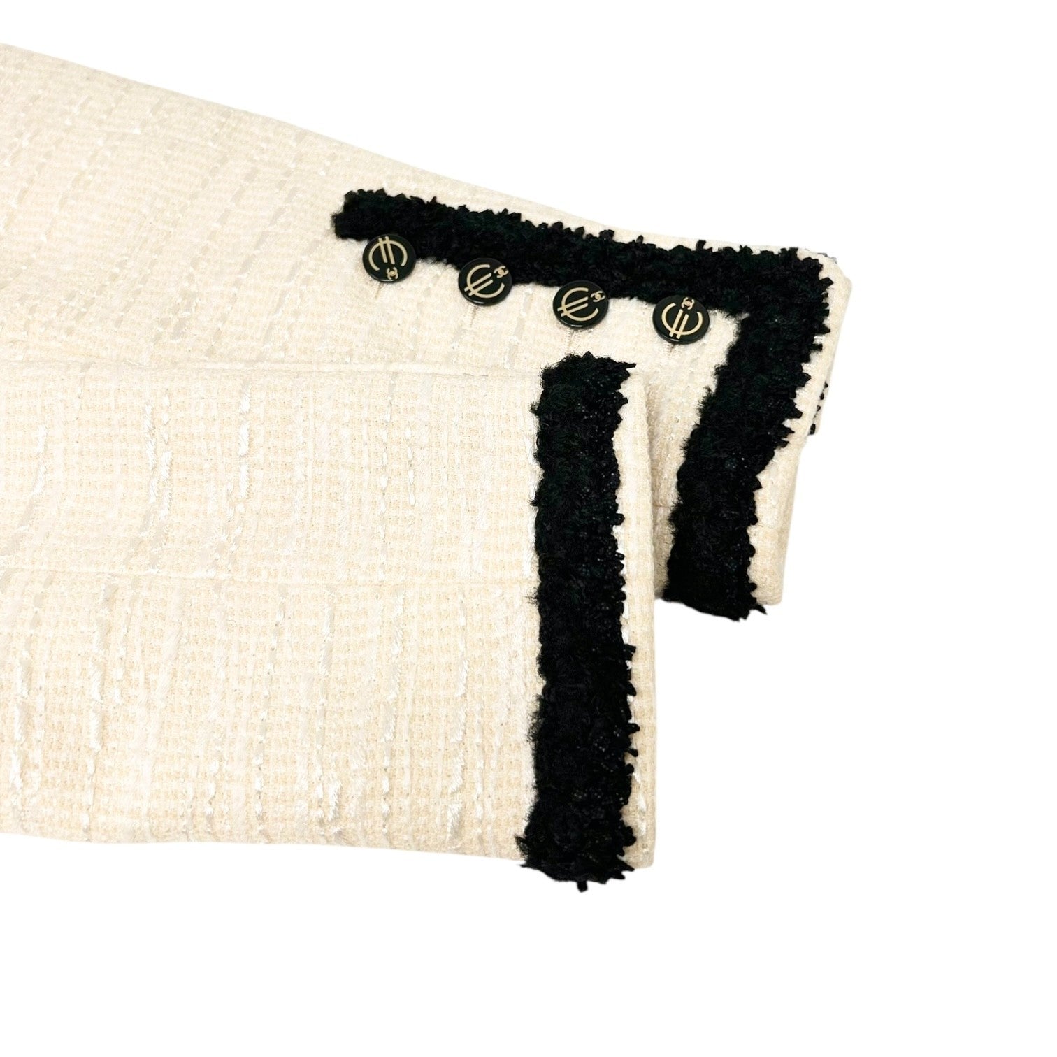 CHANEL Vintage 02P CC Logo Tweed Jacket #38 Cream Black Long Sleeve Zip Button