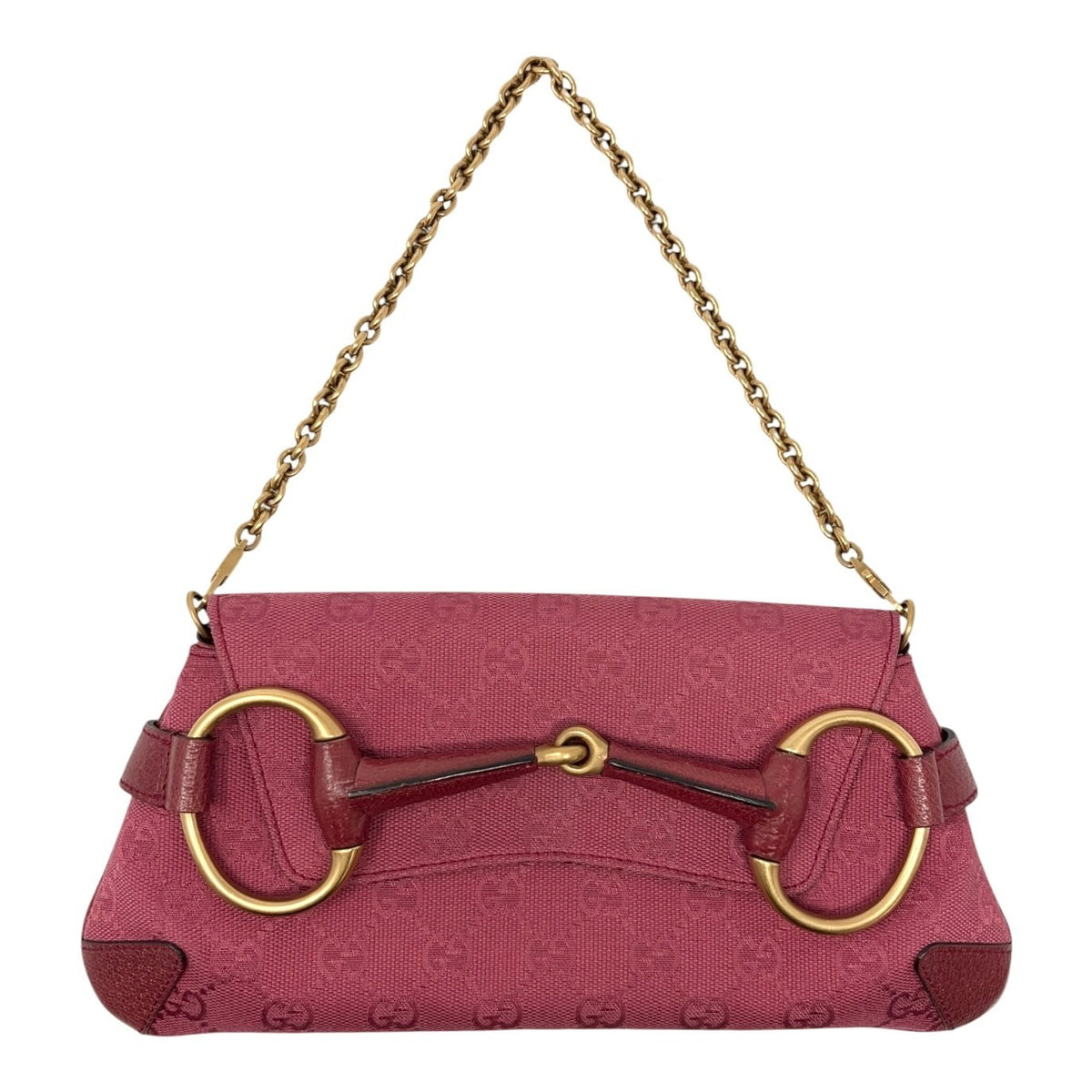 GUCCI Vintage GG Monogram Horsebit Chain Shoulder Bag Pochette Pink 902381
