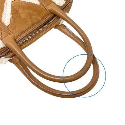Yves Saint Laurent Vintage YSL Logo Boa Boston Bag Brown Cream Suede 902808