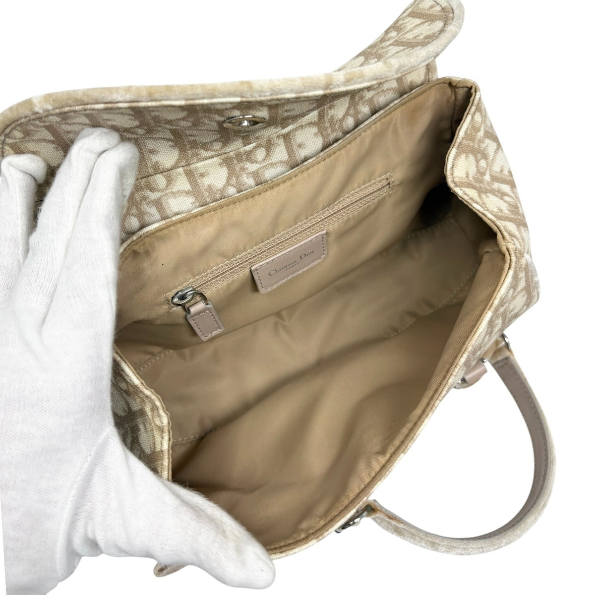 Christian Dior Vintage 2005 Trotter Monogram Romantique Bag Beige PVC 902345