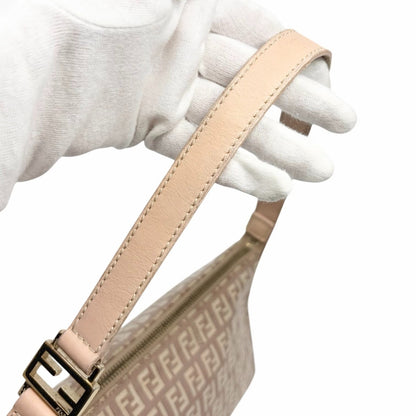 FENDI Vintage Logo Zucchino Monogram Shoulder Bag Pochette Beige Pink 902037