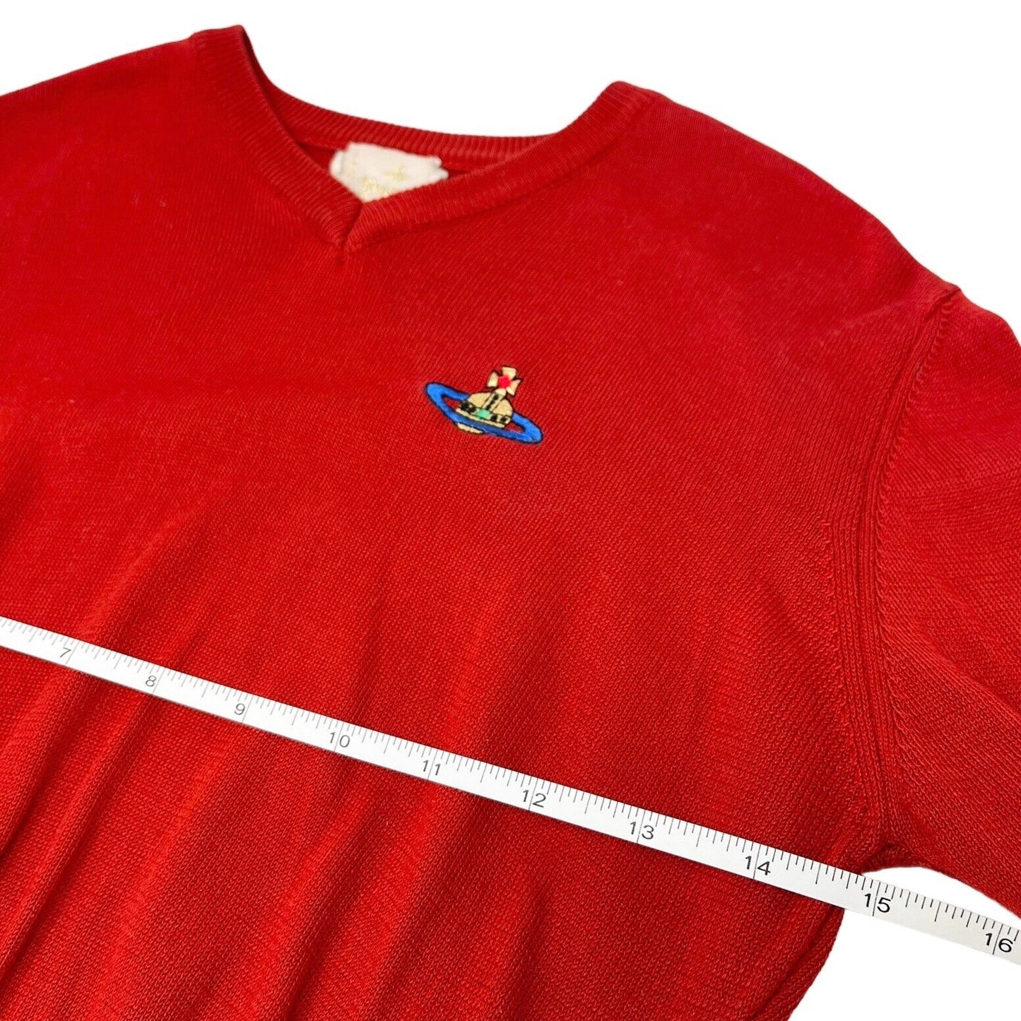 Vivienne Westwood Vintage Orb Logo Cropped Top #M V-neck Red Knit Cotton RankAB