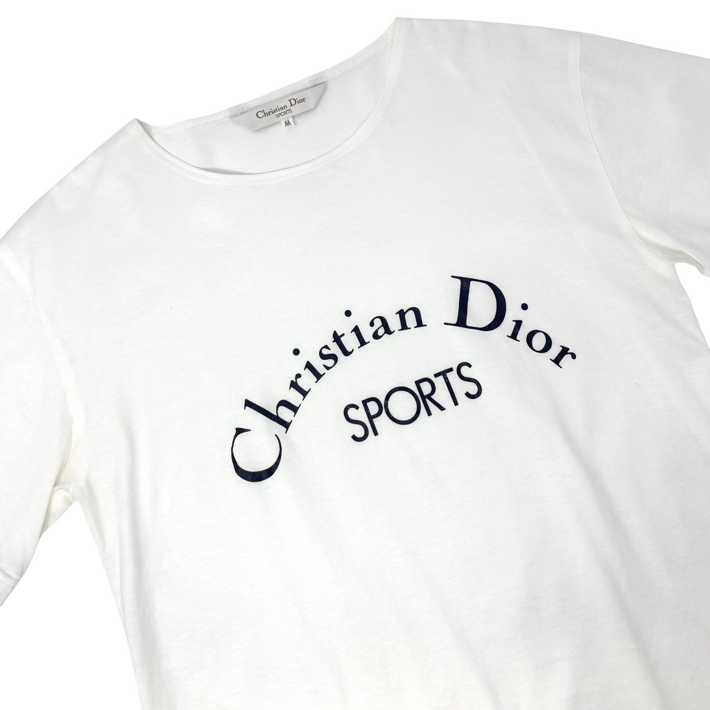 Christian Dior Sports Vintage Big Logo T-shirt Top #M White Dark Blue Cotton