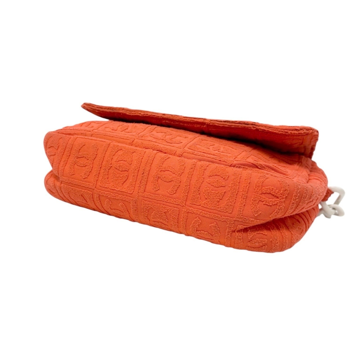 CHANEL Vintage 02S CC Logo Chain Shoulder Bag Handbag Terry Cloth Orange White