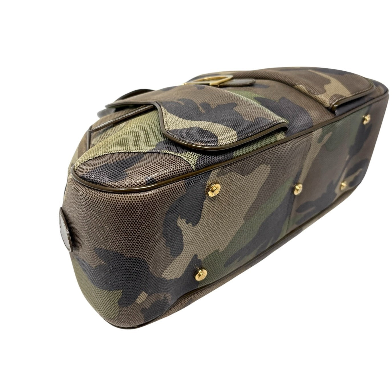 Christian Dior Vintage 2000 Camouflage Double Saddle Bowler Bag Khaki 902423
