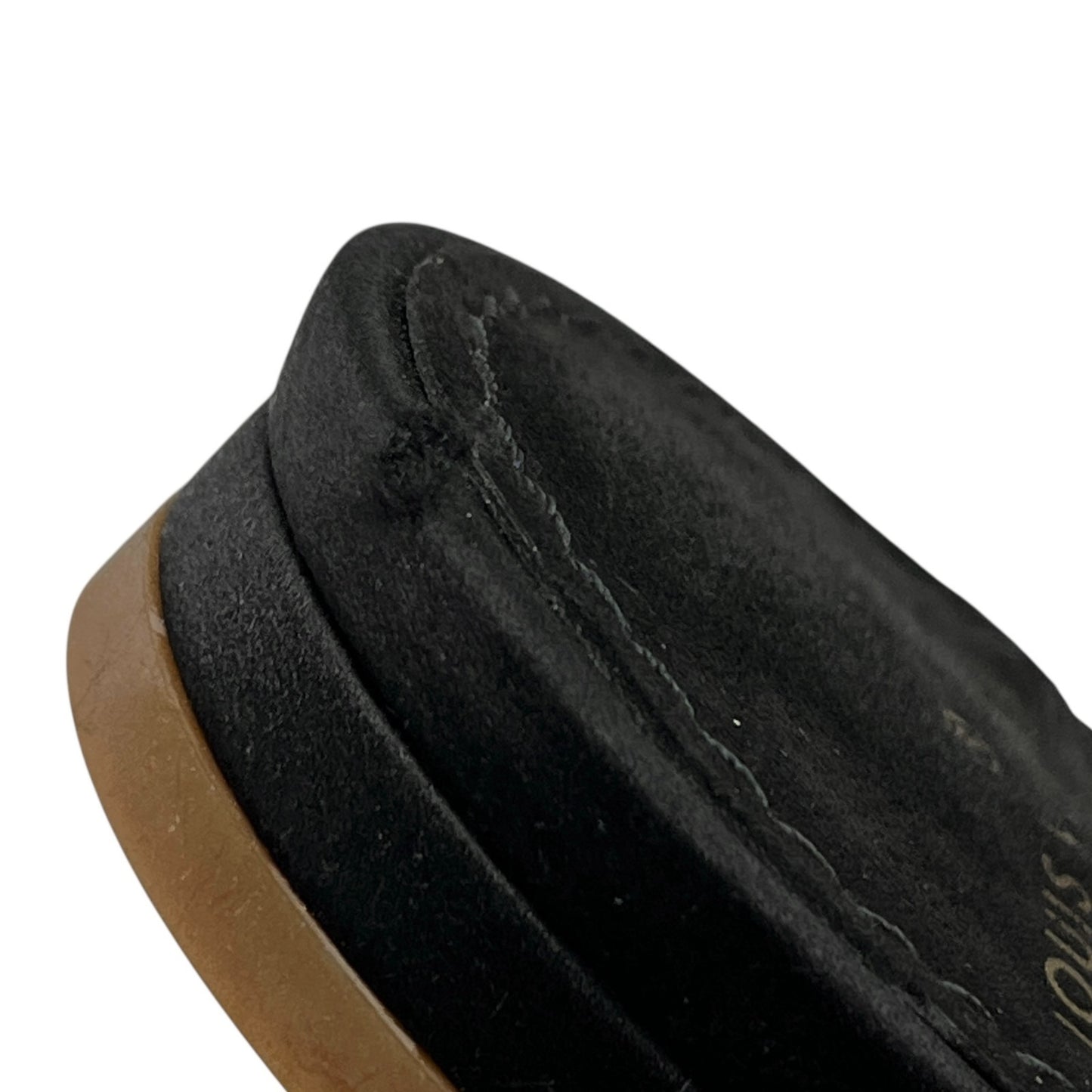 LOUIS VUITTON LV Bijou Logo Fur Flat Sandals #36 Rhinestone Black Gold Satin