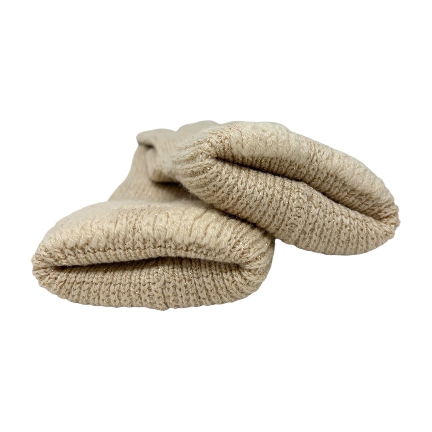 HERMES Vintage H Logo Embroidery Cashmere Ribbed Knit Gloves Glitter Beige Gold
