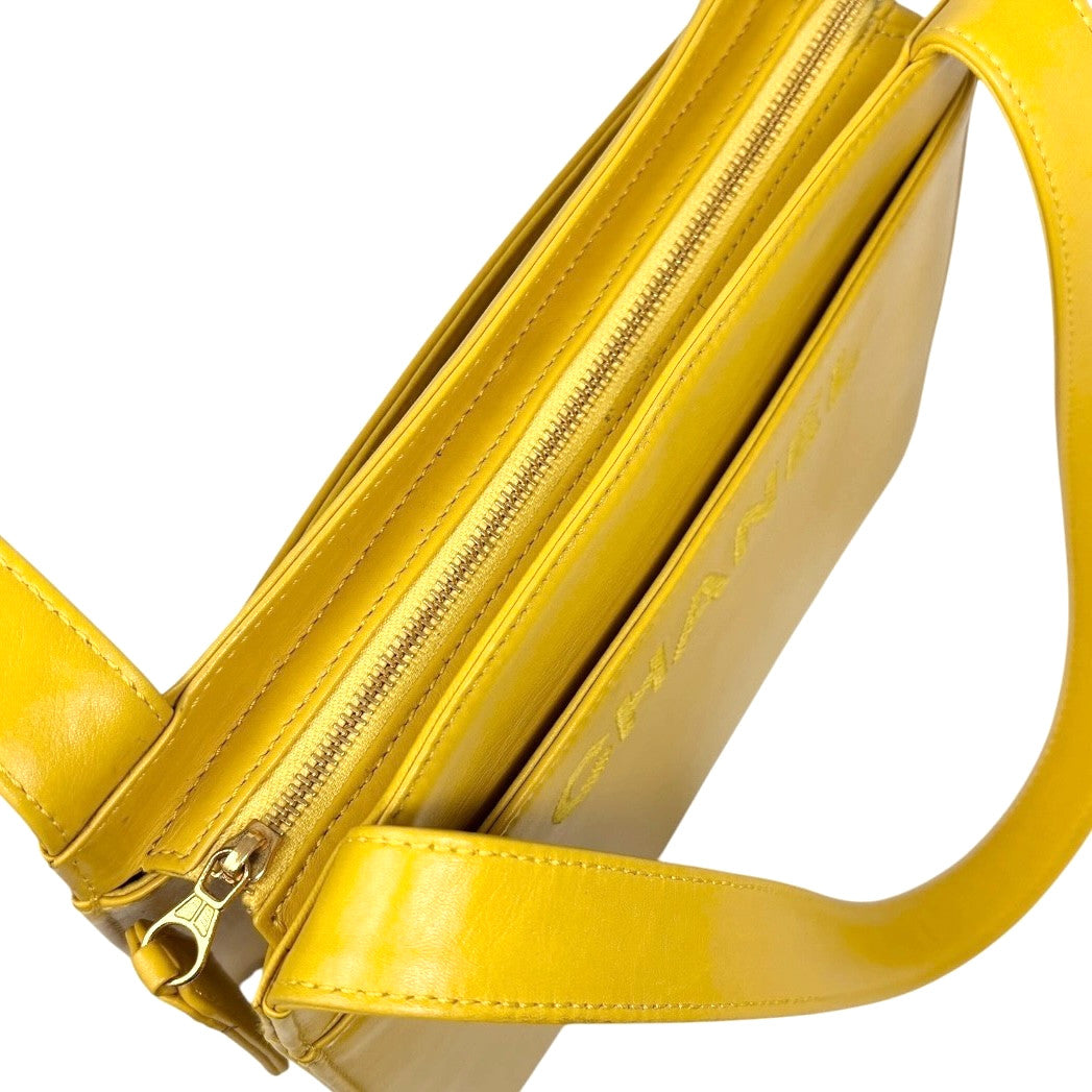 CHANEL Vintage Stitch CC Logo Tote Shoulder Bag Yellow Leather Zip 901884