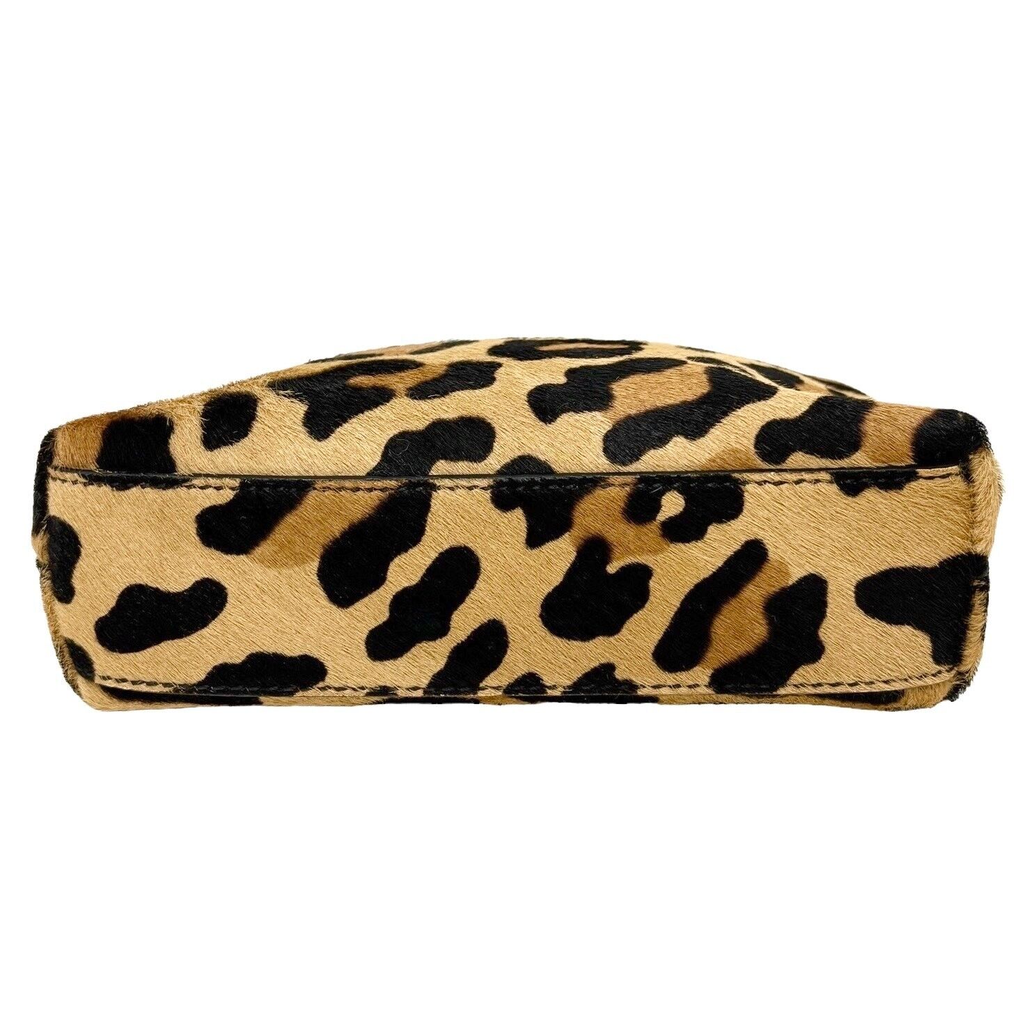 PRADA Vintage Logo Leopard Pouch Mini Purse Brown Gold Calf Hair Rank AB