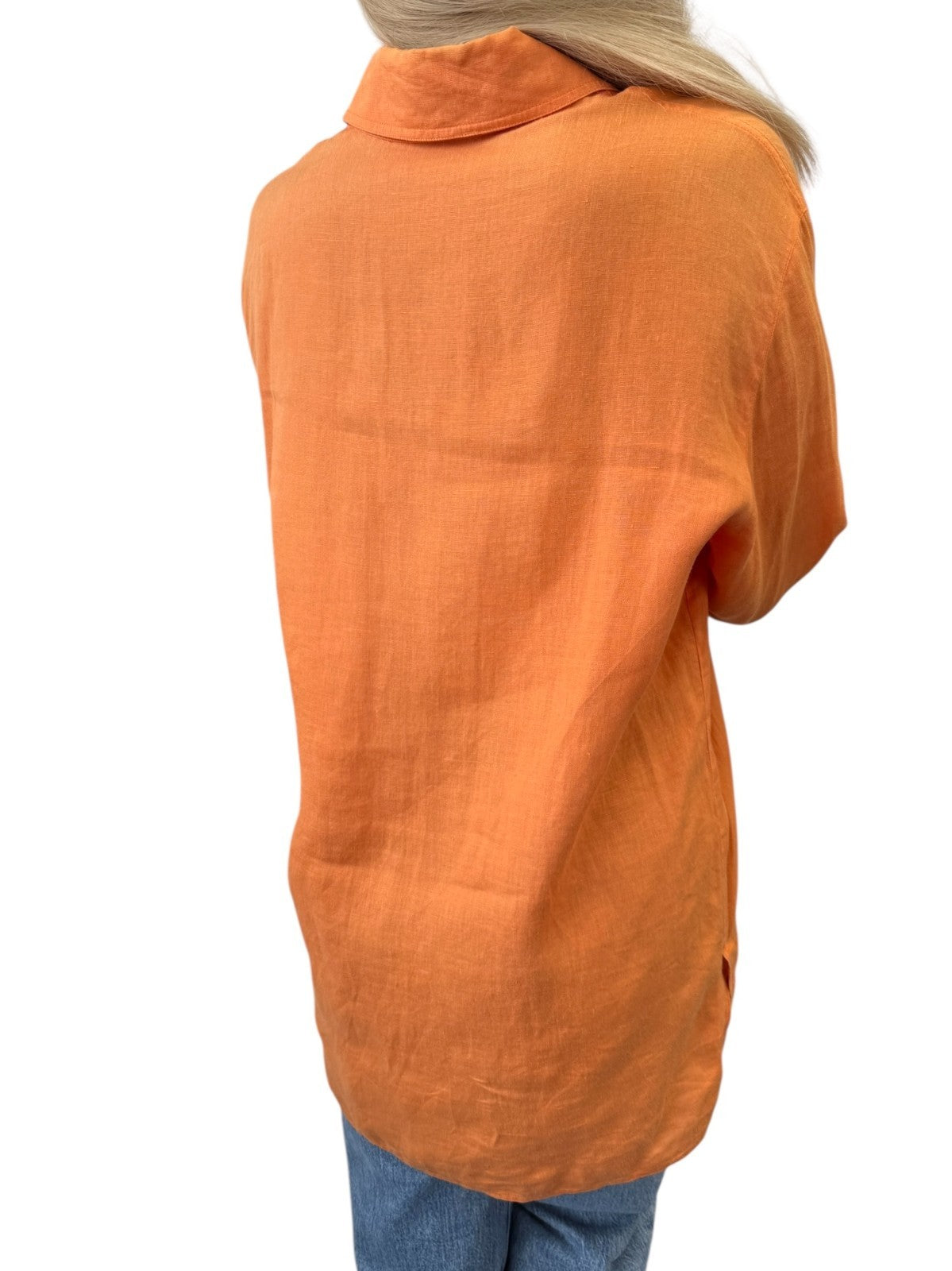 HERMES Vintage Button Up Shirt Top #36 Horse Carriage Embroidery Orange Linen