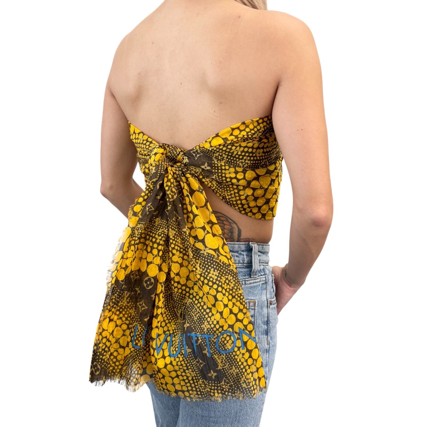LOUIS VUITTON Vintage LV Logo Monogram Scarf Wrap Shawl Accessory Yellow Dot