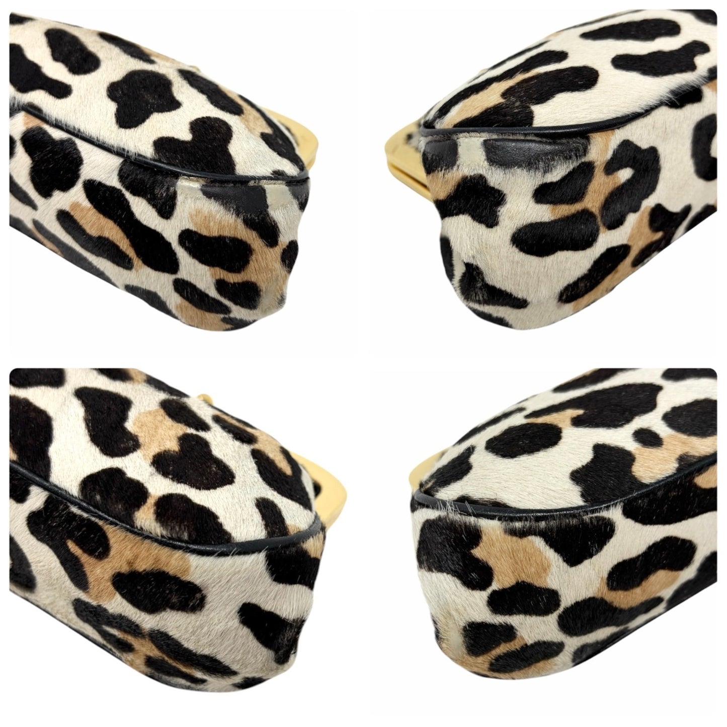 PRADA Vintage Logo Leopard Wallet Coin Purse Beige Black Pony Calf Hair 901841
