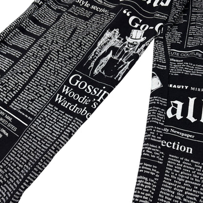 John Galliano Vintage Newspaper Print Hoodie Top Pants Set #XS Black 902549