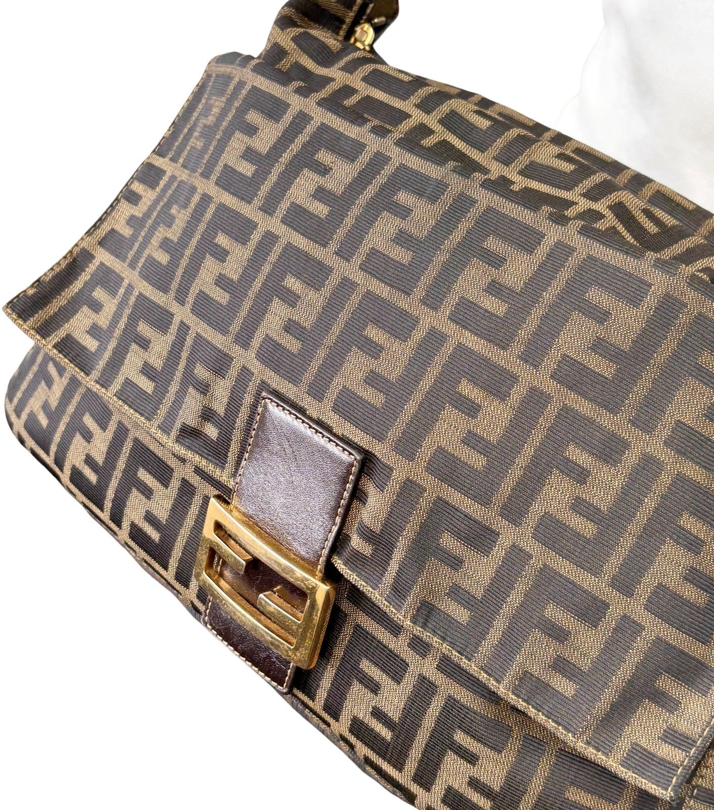 FENDI Vintage FF Zucca Mamma Baguette Pocket Shoulder Bag Brown Canvas 902439