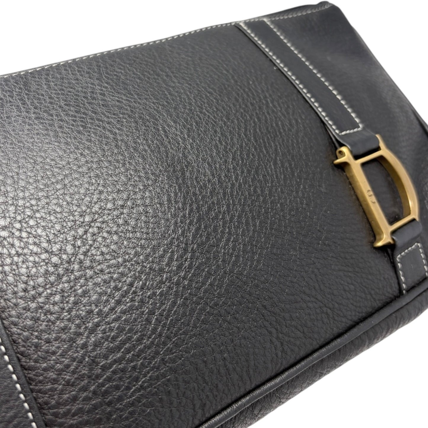 Christian Dior Vintage 2001 CD Logo Leather Bag Pochette Pouch Clutch Black