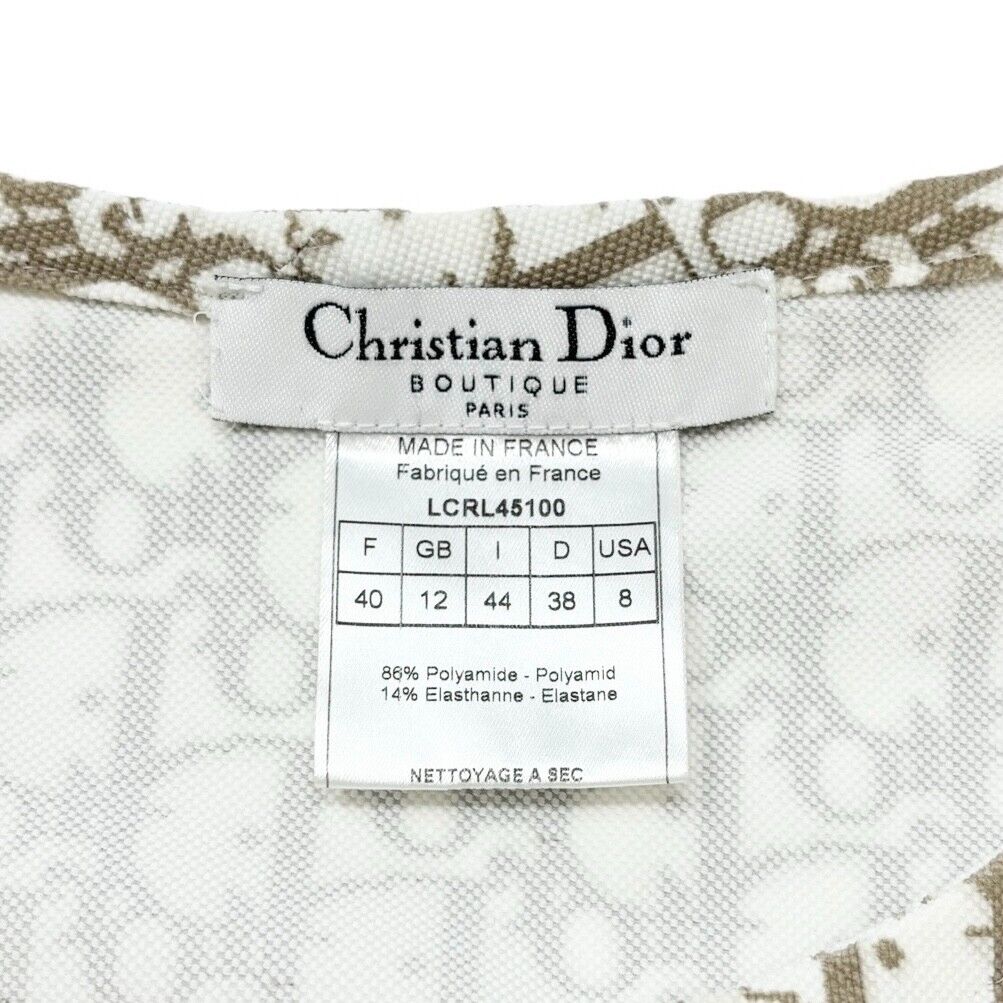 Christian Dior Vintage Trotter Monogram Logo Top #40 3/4 Sleeve White Rank AB