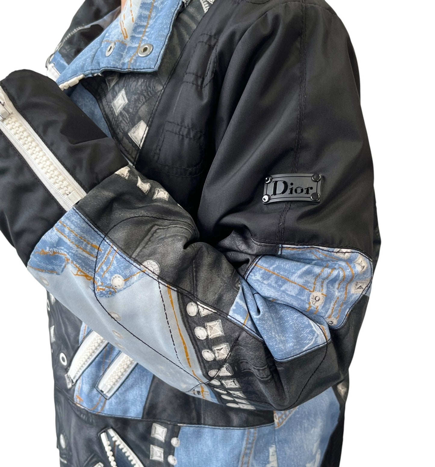 Christian Dior Vintage 2004 Logo Puffer Jacket Zip #44 Black Blue White Pocket