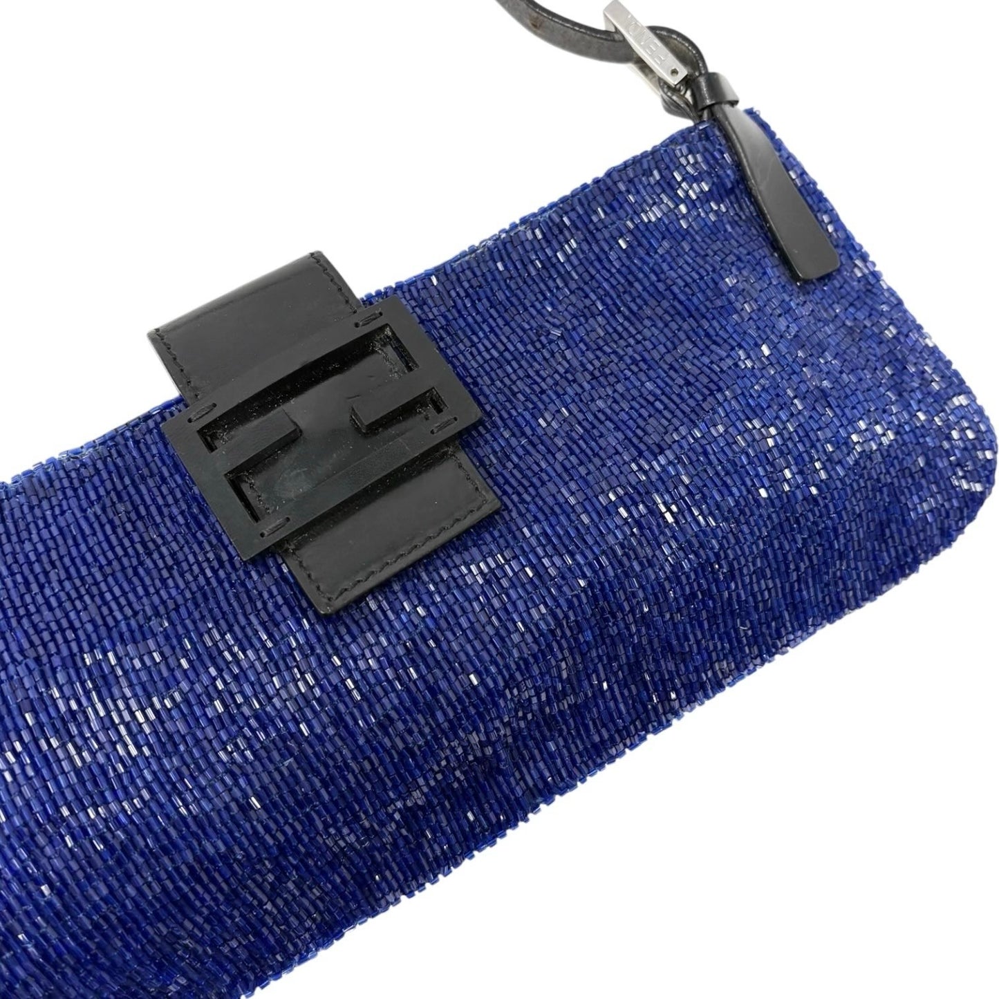 FENDI Vintage FF Logo Beads Mamma Baguette Crossbody Shoulder Bag Blue Black