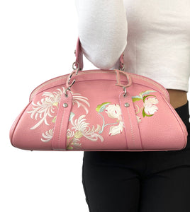 Christian Dior Vintage 2005 Logo Embroidered Mini Boston Bag Pink Silver Leather