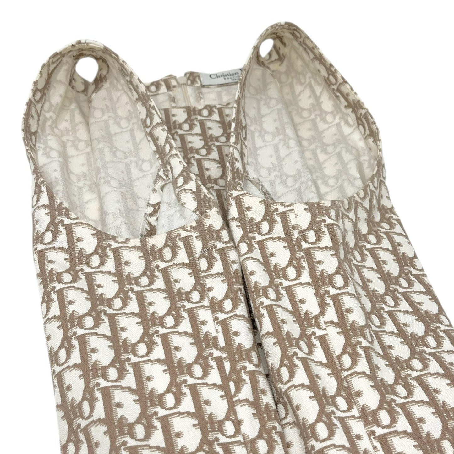 Christian Dior Vintage Trotter Monogram Dress #40 One-piece Beige White Cotton