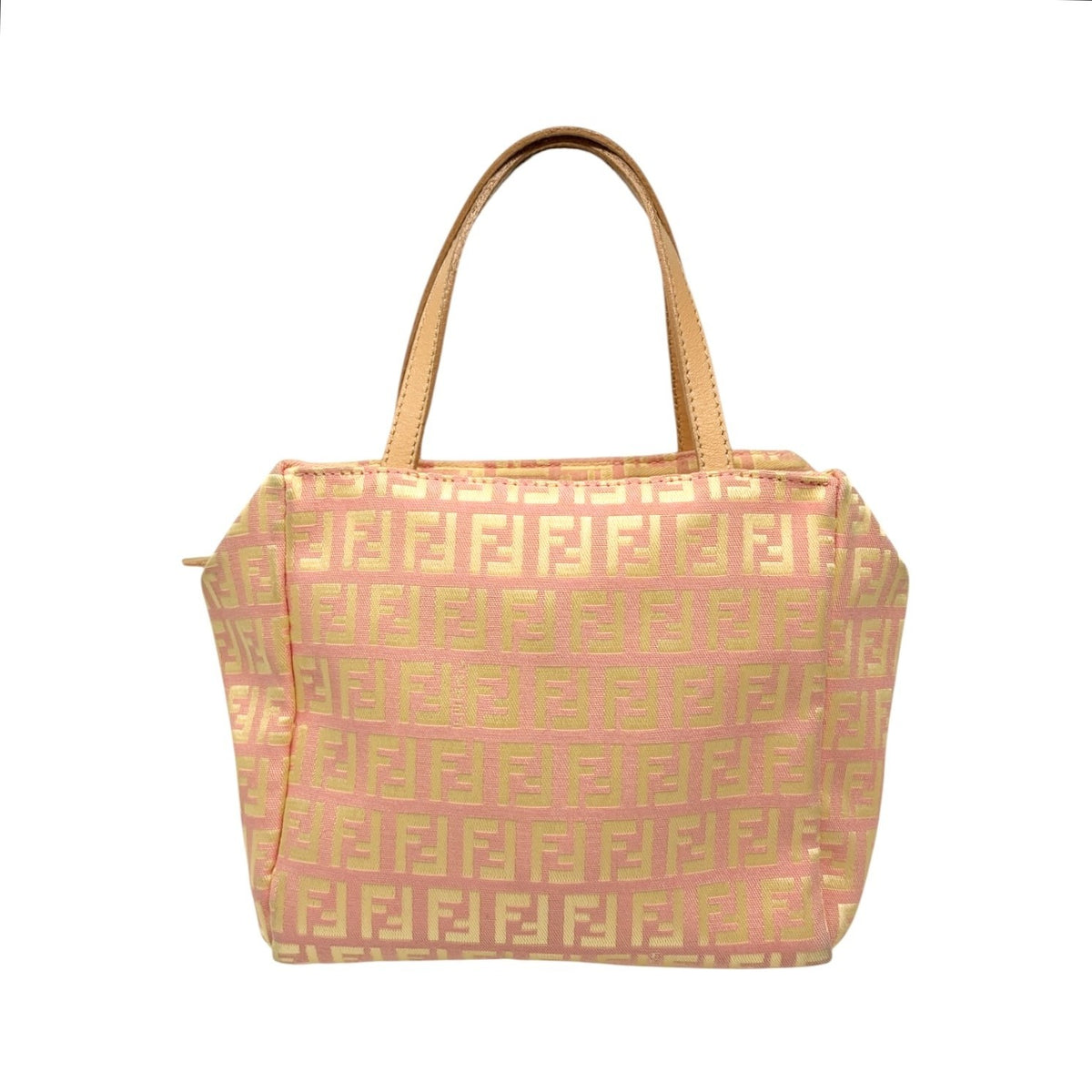 FENDI Vintage FF Logo Zucchino Mini Handbag Pink Yellow Canvas 902482