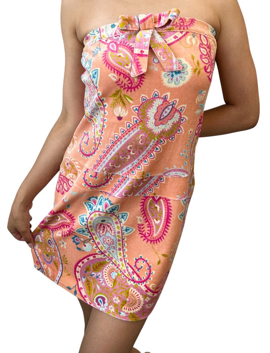 Christian Dior Vintage Velour Dress #40 One-Piece Paisley Ribbon Pink Cotton