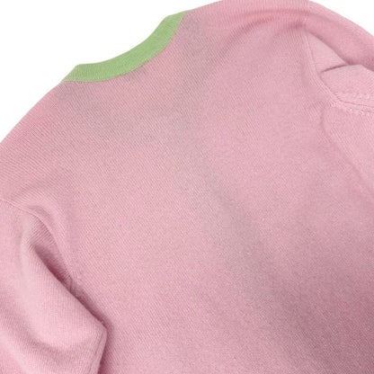 CHANEL Vintage CC Logo Cashmere Knit Long Cardigan Top Pink Green 902471