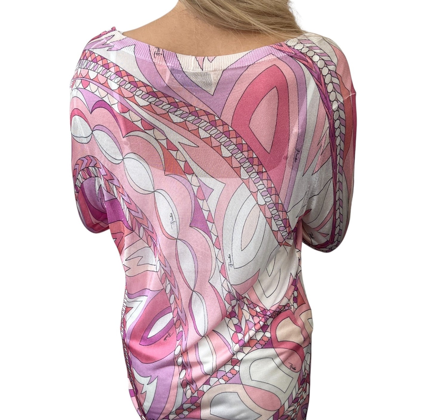 EMILIO PUCCI Vintage Logo Knit Cardigan Top #34 Multicolor Pink Rayon Button