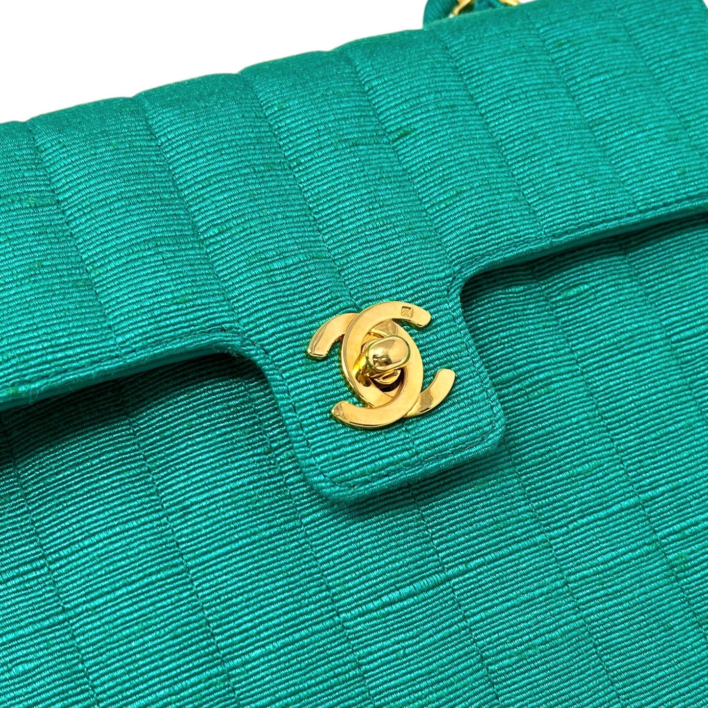 CHANEL Vintage CC Mark Logo Crossbody Shoulder Flap Bag Chain Green Gold Cotton