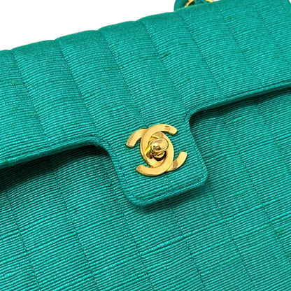 CHANEL Vintage CC Mark Logo Crossbody Shoulder Flap Bag Chain Green Gold Cotton